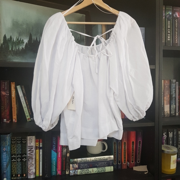 Medium Linen Blend White Peasant Blouse - Picture 1 of 4